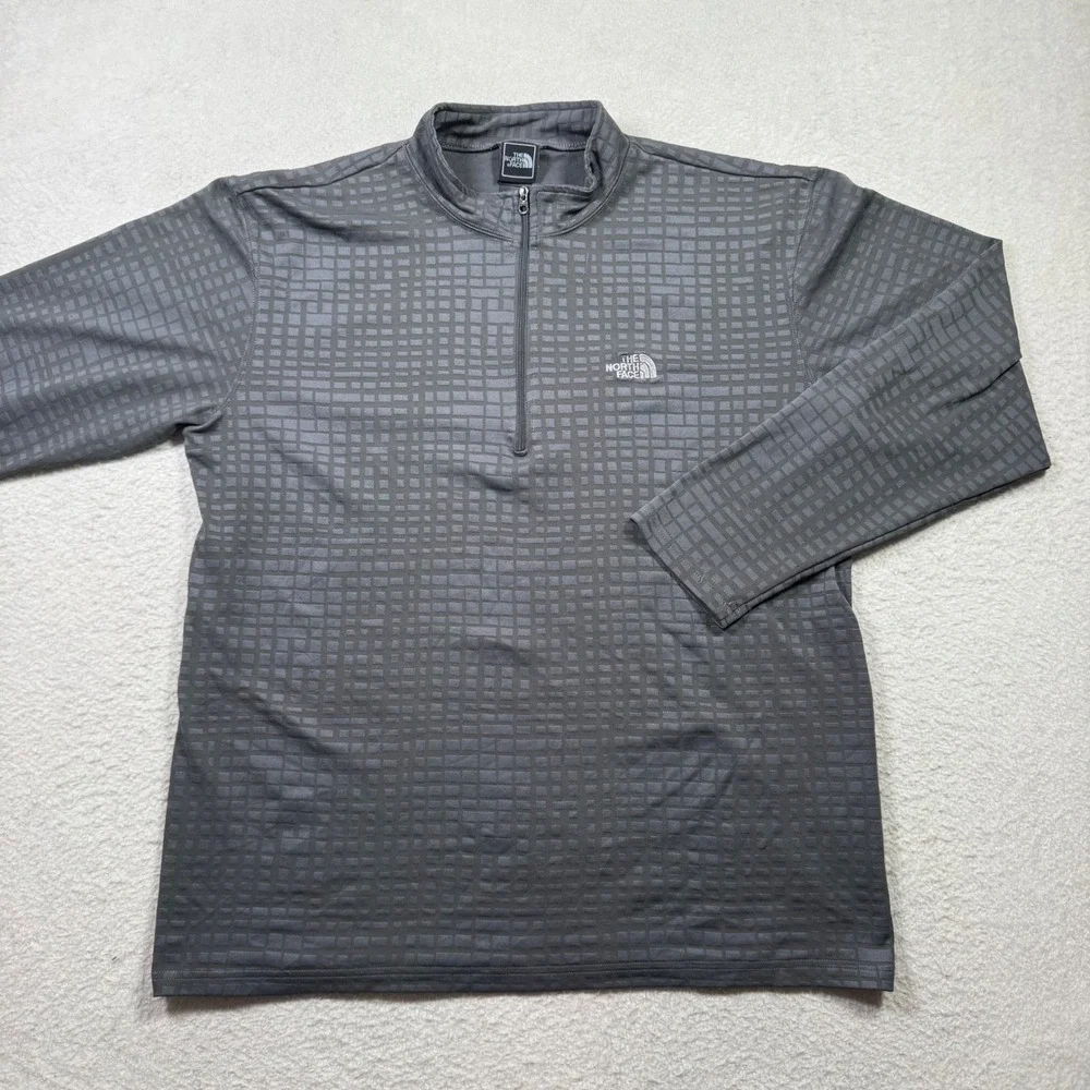 The North Face Pullover Mens Large Grey Excellent 1/4 Zip Geometric Grid Print